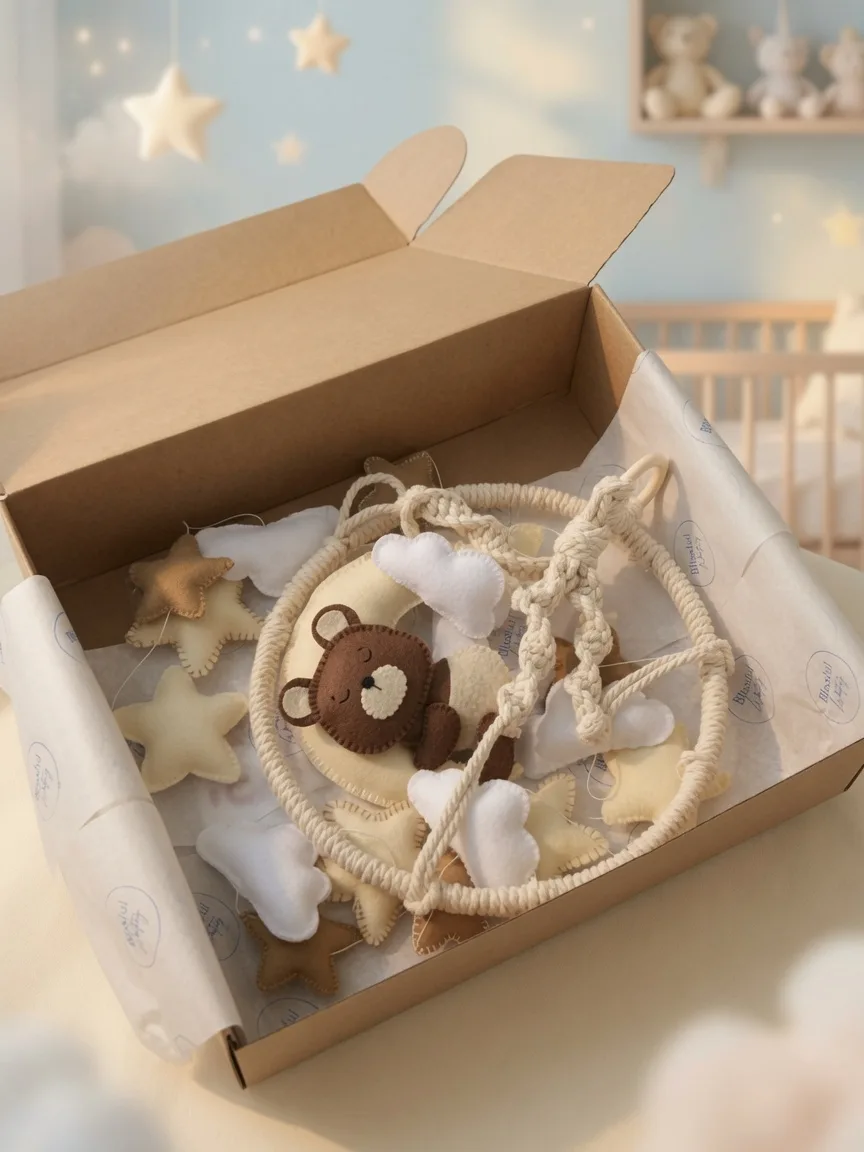 A DIY baby mobile kit in a gift box